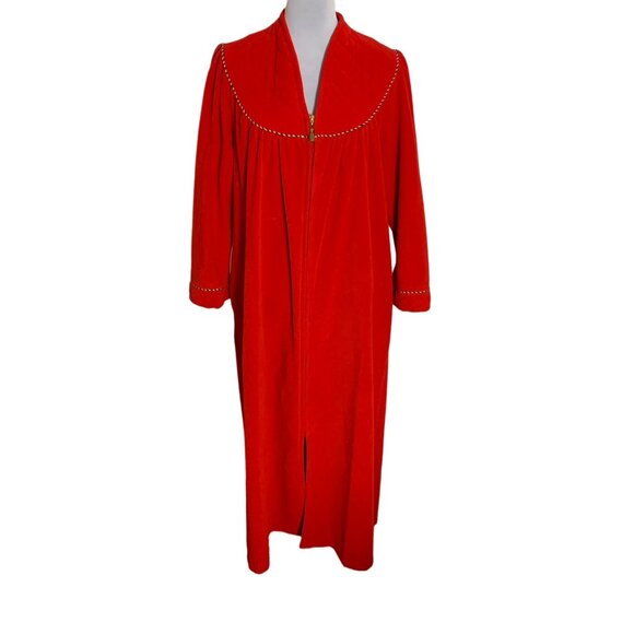 Vanity Fair Red Maxi Robe Size M Long Sleeve Tassel Zipper Cozy Loungewear USA - Picture 14 of 14